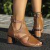 New 2025 Fish Mouth Roman Sandals Women's Thick Heel Summer Hollow Cool Boots Short Boots Medium Heel Foreign Trade Shoes