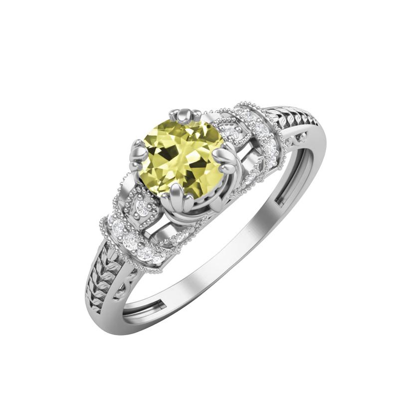 

5MM Round Lemon Quartz Gemstone 925 Sterling Silver Solitaire Blossom Design Women Wedding Ring 12 білий