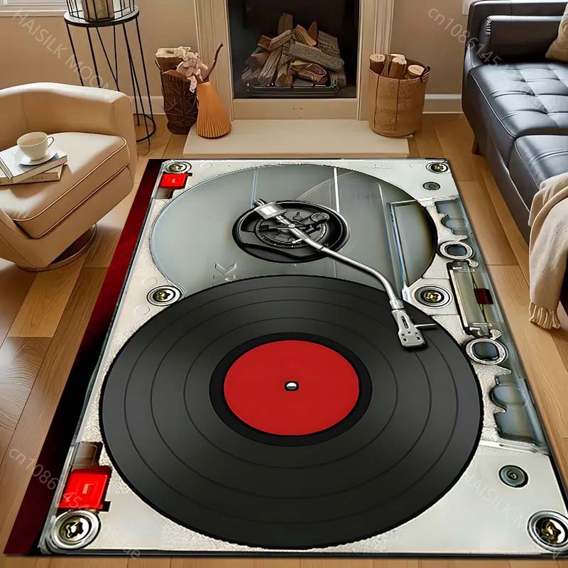 Retro Vinyl Record Player Printed Carpet for Bedroom Living Room Bedside Sofa Floor Mat Modern Home Decor Area Rug for Gifts