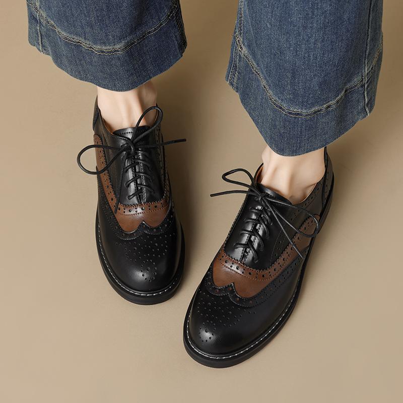 Fashion 2025 New Luxury Brand Oxford Shoes Genuine Leather Shoes Women Lace Up Women's Loafers Solid Color Spring Summer Low Heel Shoes