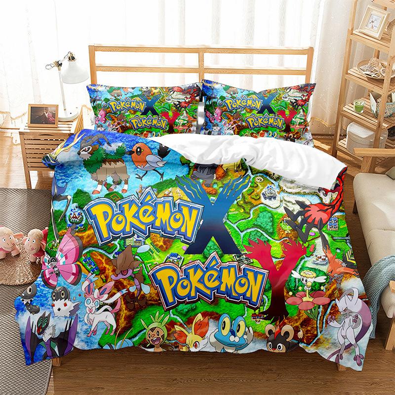 Pokemons Cartoon Anime Bedding Set Kawaii Pikachu Gengar Eevee Charizard Quilt Duvet Cover Pillowcase Kid Bed Set Twin King Size