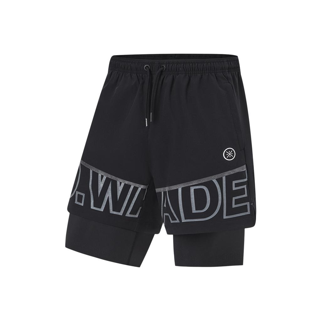 Li-Ning Wade Series Alphabet Print 3D Cut Elastic Reflective 2-In-1 Sports Shorts Men Bottoms Black AKST539-1