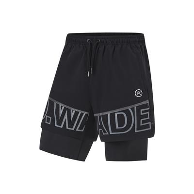 Wade Series Alphabet Print 3D Cut Elastic Reflective 2-In-1 Sports Shorts Men Bottoms Black AKST539-1