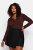  Women's Plus Size Blouse Black V-Neck Sandy Knitted Blouse