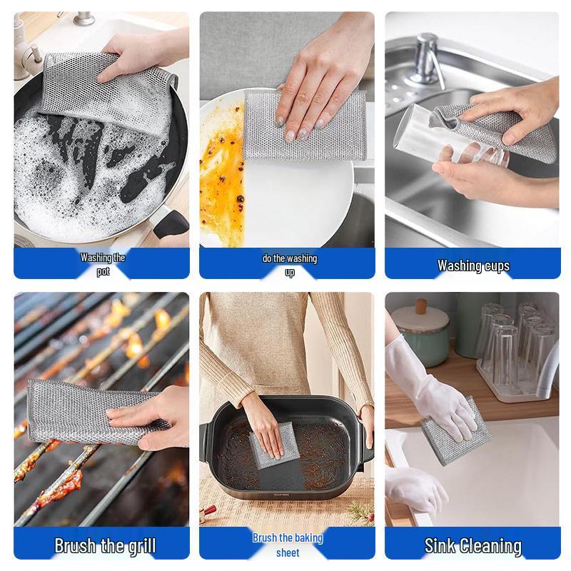 Silver Thread Non-Stick Double-Sided Dishcloth for Kitchen and Stove Cleaning - Replaces Steel Wool