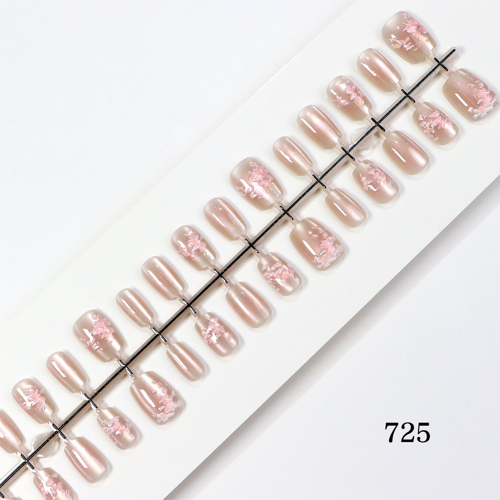 French Ice Translucent Cat Eye Press-On Nails, High-End Feel, Refreshing Peach Blossom Manicure Tips