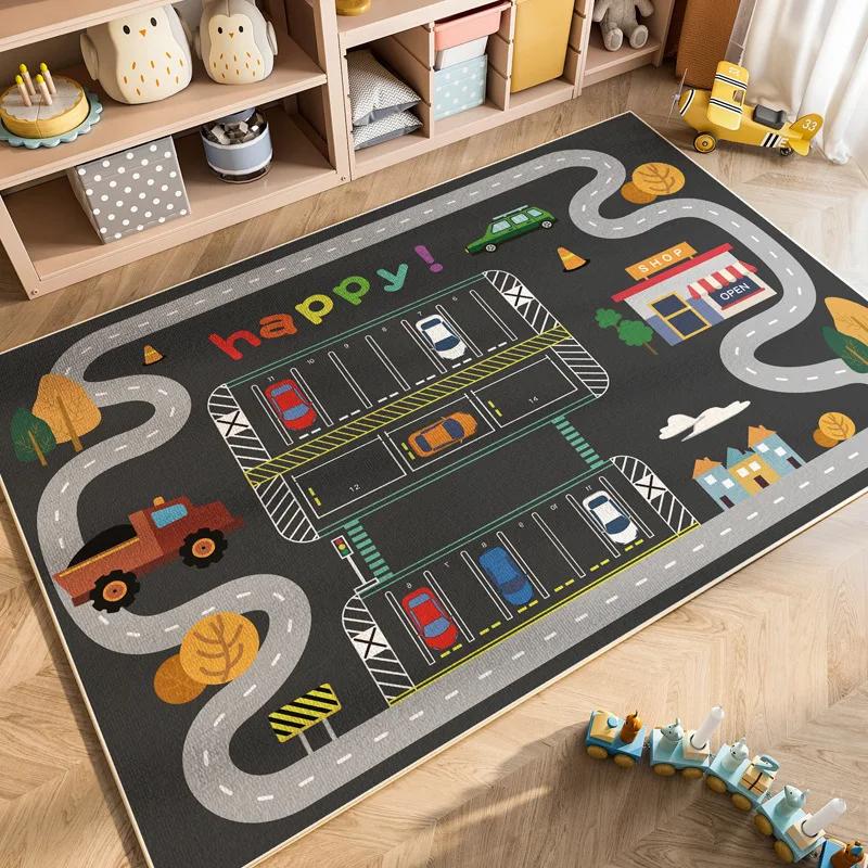 1 Stück Cartoon Auto Verkehr Spiele Fußmatte, Rutschfester Teppich, Geeignet für Wohnzimmer, Schlafzimmer, Badezimmer, Ferienhaus Dekoration