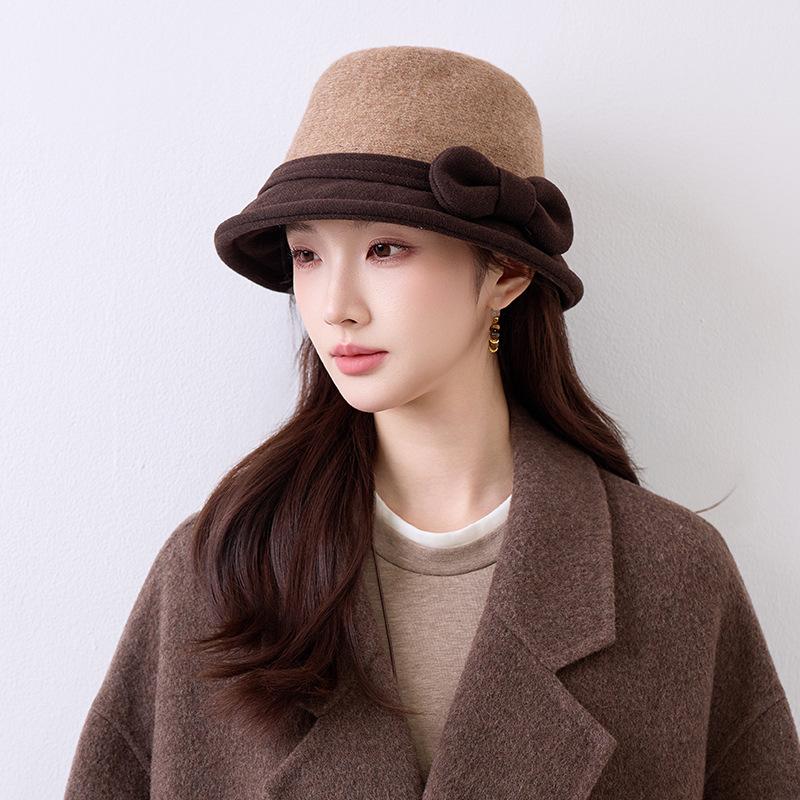 Temperament simple bucket hat autumn and winter bow decorative basin hat gentle intellectual versatile hat women's