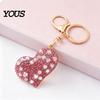 Zinc Alloy Key Ring Sparkling Rhinestone Love Heart Keychain , Car Purse Decoration Ring, Handbags Backpacks Charm Accessory, Gift for Women