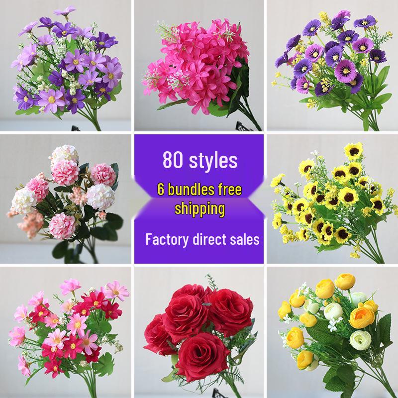 Silk Sunflower and Rose Dried Flower Bouquet for Indoor Decoration