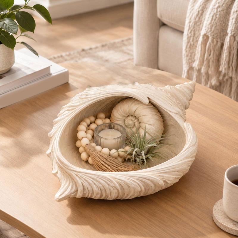Conch Shape Jewelry Tray Trinkets Dish Trinkets Plate with Raised Ridges and Rolled Folds for Jewelry, Hair Accessories, Dresser Storage, or Bedroom