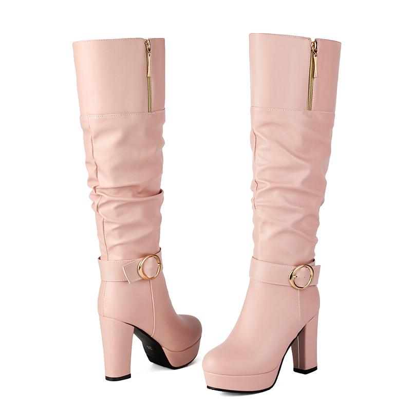Női magas sarkú csizma őszi-téli új vízálló asztali vastagsarkú nagy méretű közepes csizma