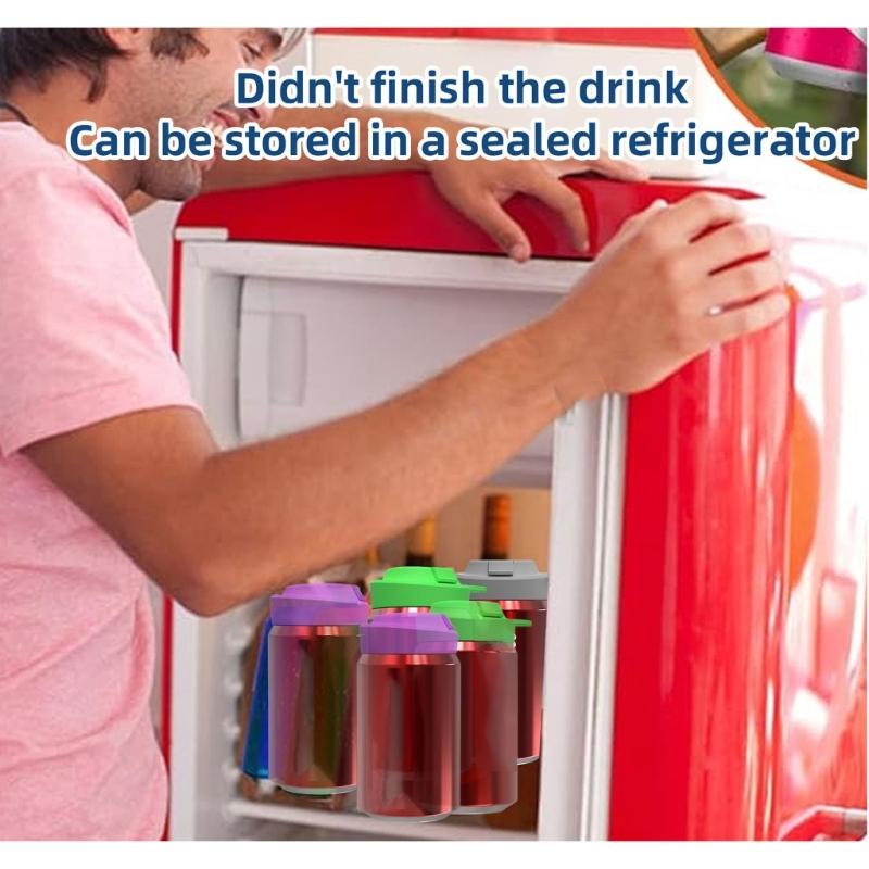Colorful Silicone Sodas Can Lid and Straw Easy Use Spill-proof Sealed Can Cover for Canned Beverages Beer and Juice