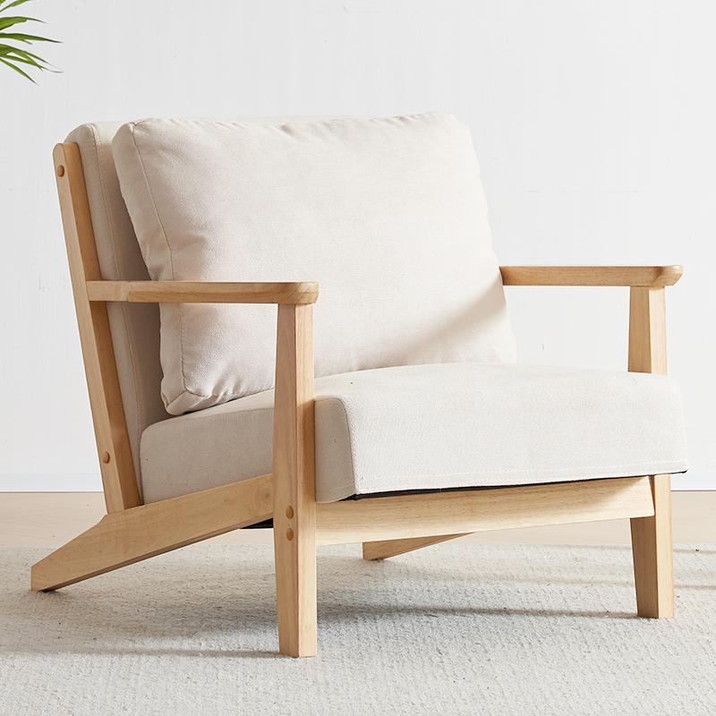 Japanese Solid Wood Single Sofa Natural Wood Lounge Chair Hotel Reception Living Room Seat Comfortable Lazy Chair Design