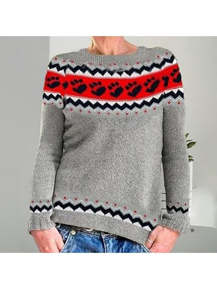 Women's Sweater Round Neck Colour Blocked Loose Fashion Pullover Knitwear Luxurious Relaxed-fit Slimming and Versatile Top