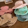 Small Lattice Drawstring Sun Hat Versatile Bow Bucket Hat Fashion Hiking Fisherman Hat  Famale