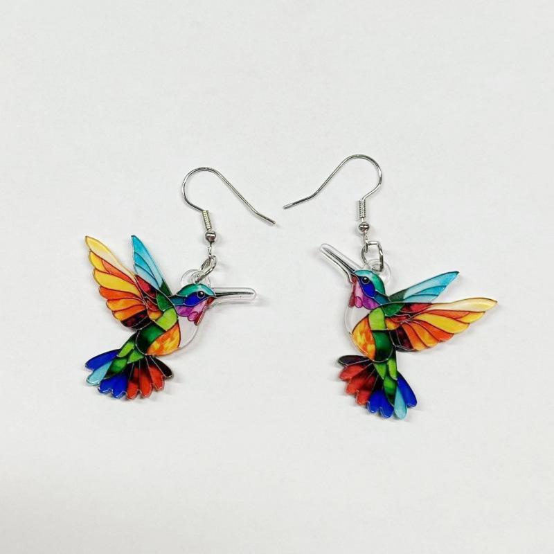 2024 Retro Colorful Bird Acrylic Earrings - European and American Fashion