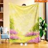 1pc 2D Flat Printing Spring & Summer New Arrival Yellow-Purple Flower Field Spring Scenery Digital Print Blanket, All Seasons Universal, Casual Blanke