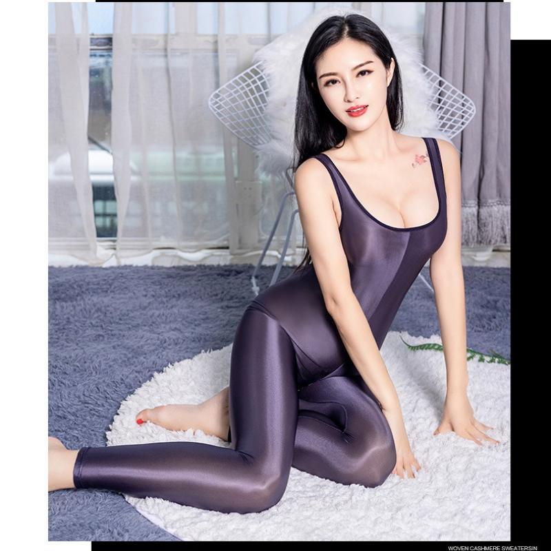 Sexy Öl Glänzend Body Damen Transparent Reißverschluss Offener Schritt Jumpsuit Erotische Dessous Leotard Eng Anliegend Erwachsene Sex Porno Kostüme