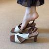 Sheepskin version~ French retro square head thick-heeled sandals women's new versatile temperament socialite high-heeled Roman shoes