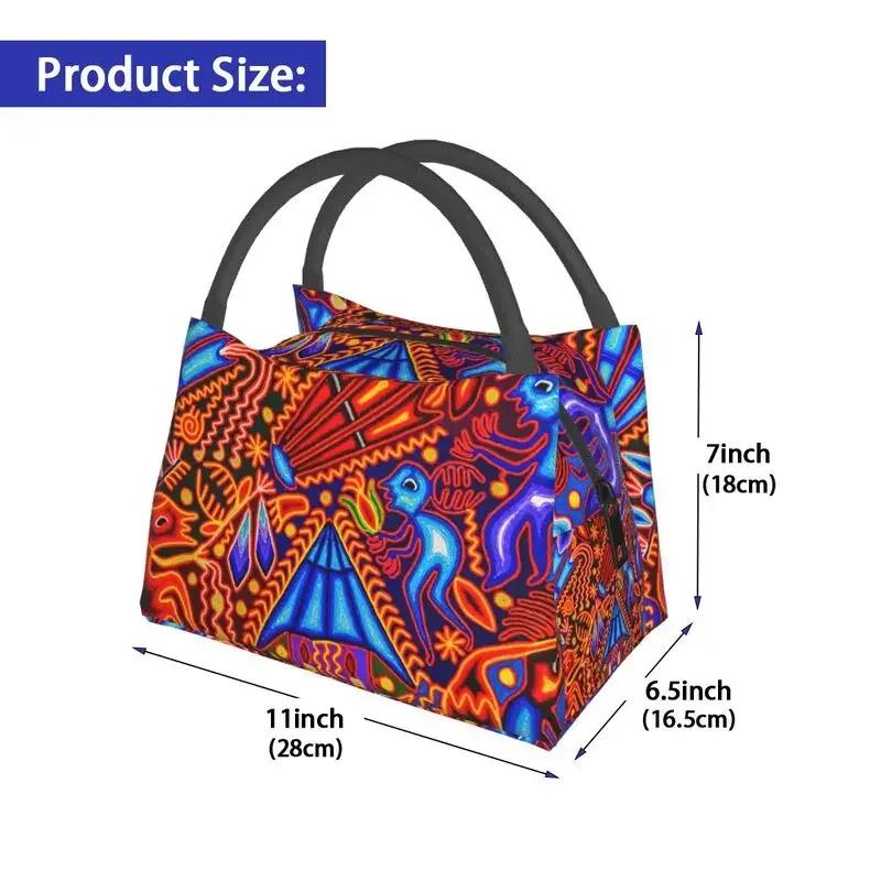Huichol Traditional Native Thermal Insulated Lunch Bag Women Shamanic Ceremony Folk Art Portable Lunch Tote Meal Food Box
