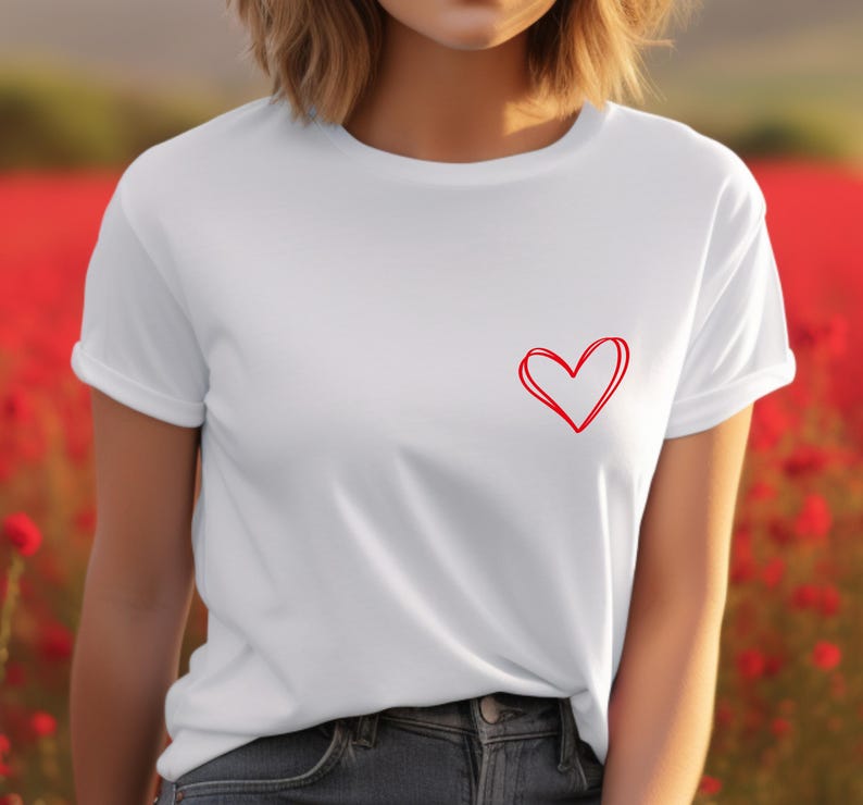 Heart T Shirt Pocket Hand Drawn Cute Heart Cute Minimal Small Heart Shirt Heart Self Love Trending Fashion Aesthetic Clothes