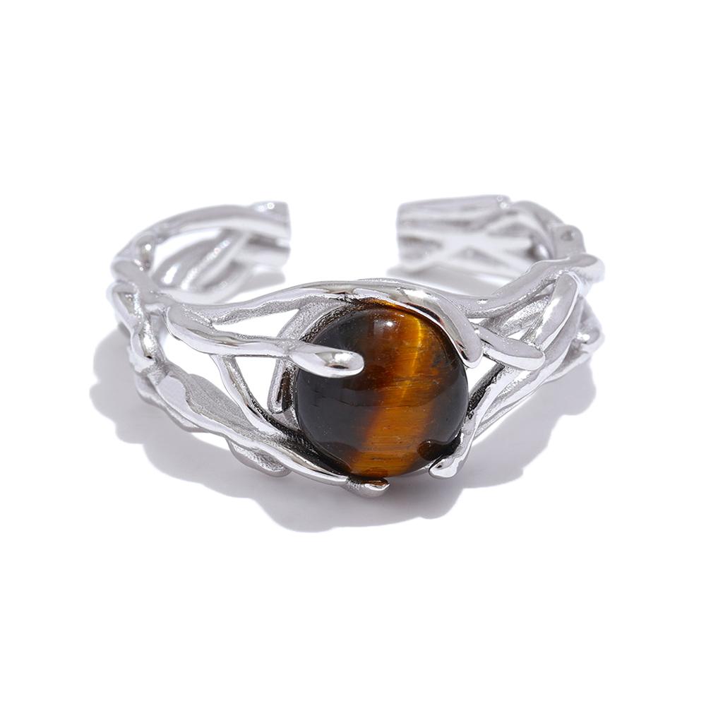 

Yhpup High Quality Natural Stone Geometric S925 Sterling Silver Adjustable Ring for Women Stylish Fine Jewelry Women Gift