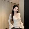 Women’s Winter Slimming V-Neck Lace Top with Bell Sleeves