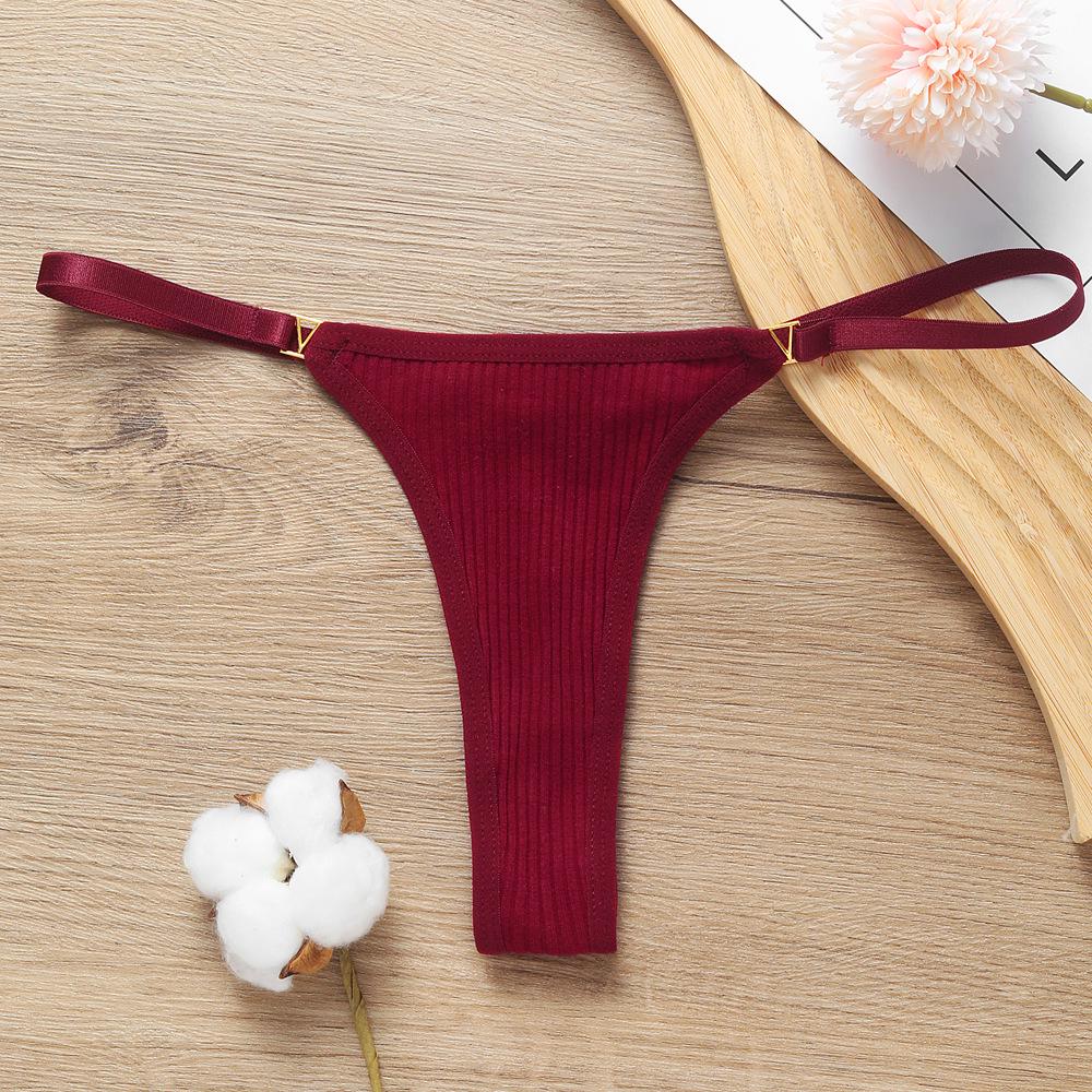 Women's Low-Rise Cotton Ribbed T-back Thong - Sexy, European & American Style, Hip-lifting Fitness, High-Cut Fashion