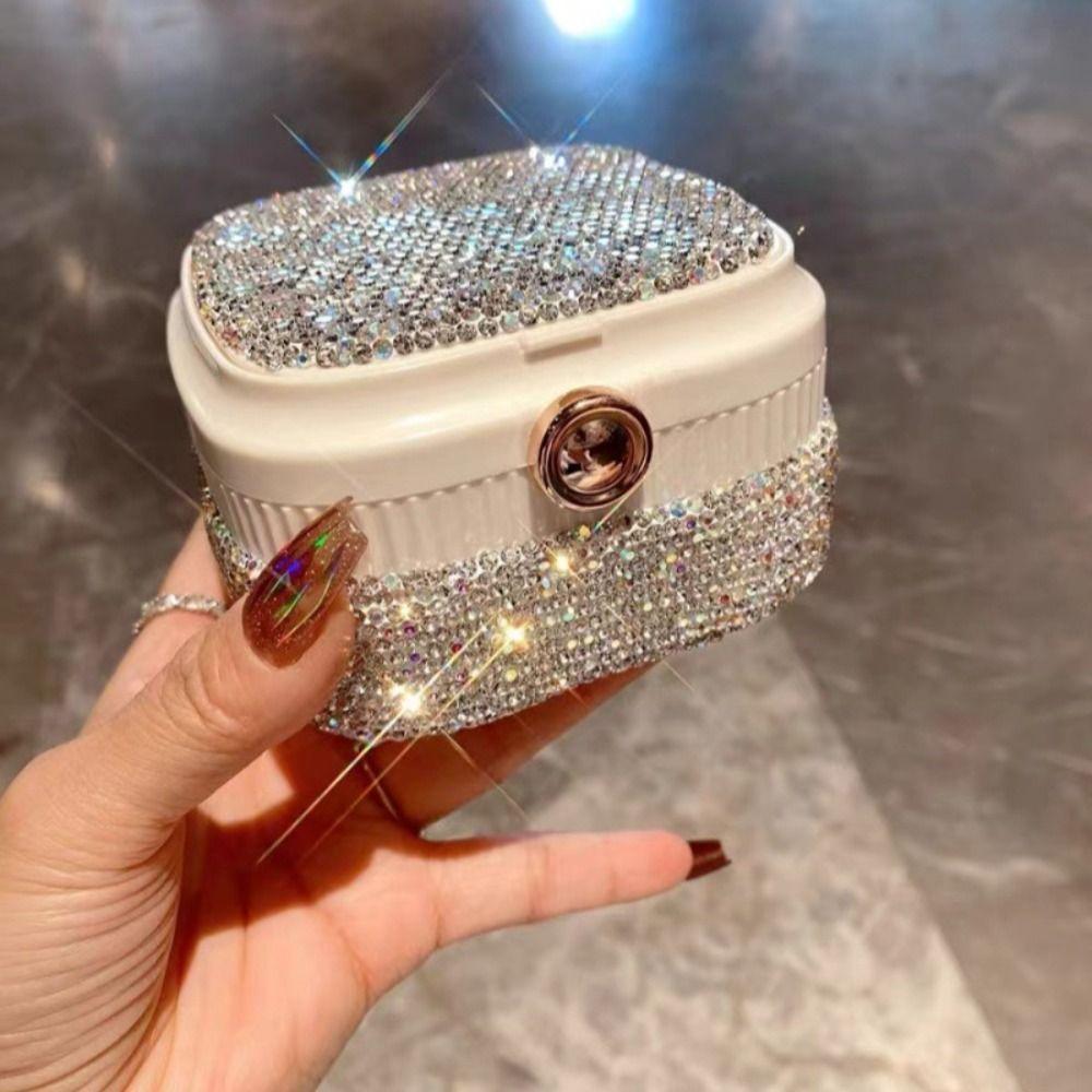 Creative Rhinestone Jewelry Box with Mirror Ring Storage Makeup Box For Women Girls