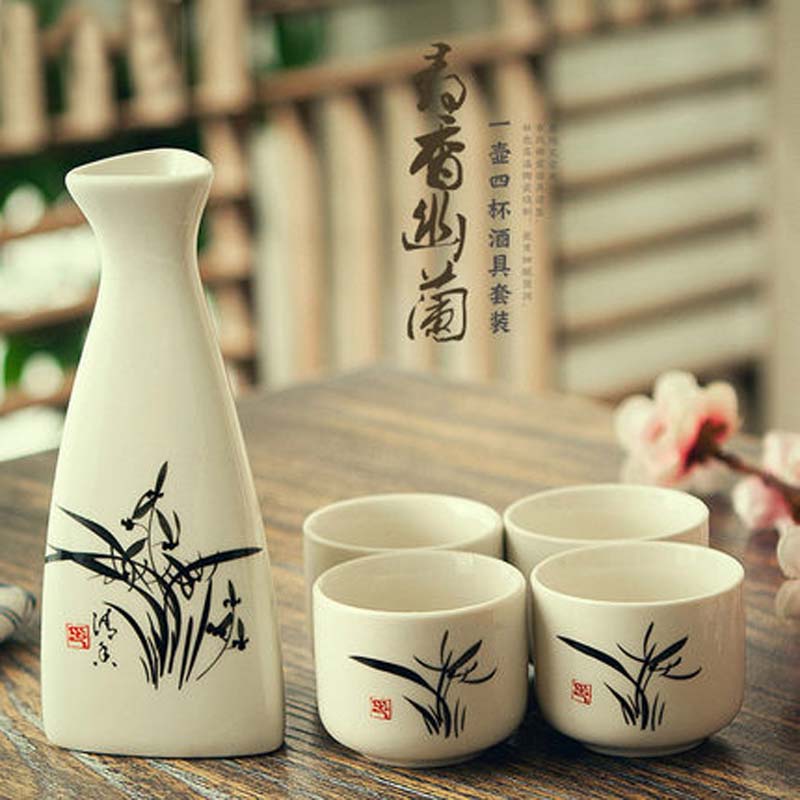 Japanese Porcelain Vintage Ceramic Pot Flagon Liquor Spirits Cups Set Kitchen Dining Bar Drinkware Japanese Sake Wine Set