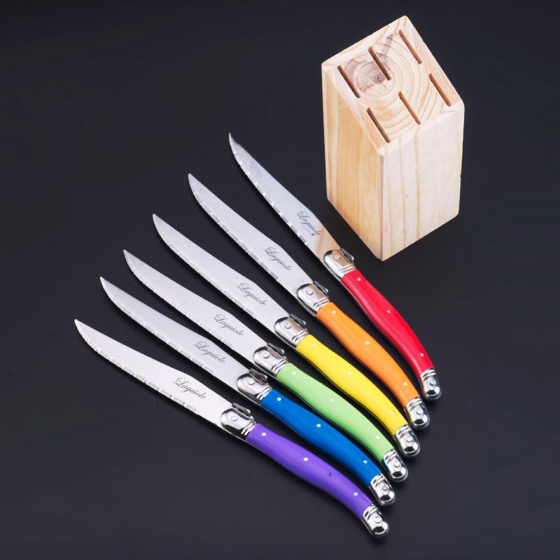

Нож для стейка Laguiole Style из нержавеющей стали с радужной ручкой, столовые ножи, многоцветный набор столовых приборов для кухни, 6 предметов, 9 дюймов