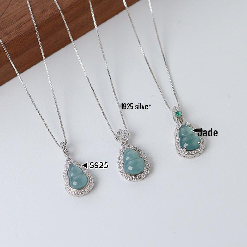 Elegant Jade Gourd 925 Silver Necklace - Luxury & Versatile Clavicle Chain