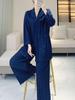 Women's High-End Pleated Pinstripe Wide-Leg Pants Set - Spring/Autumn Plus Size Slimming Suit