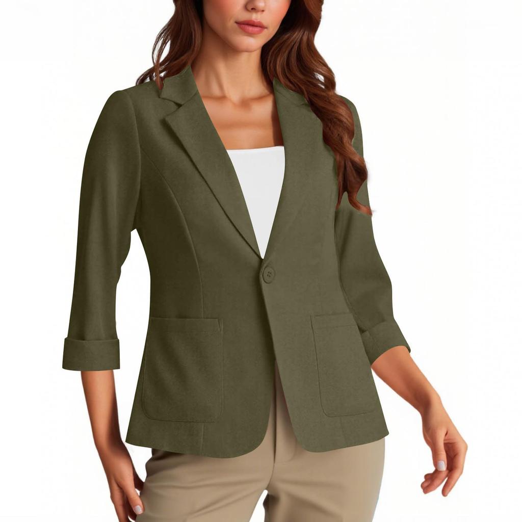Womens Casual 3/4 Sleeve Blazers Open Front Solid Color Lapel Collar Work  Business Suit Jackets
