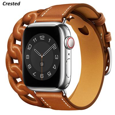 Gourmette Double Tour pour bracelet de montre Apple 40mm 41mm 38mm 44mm 45mm 42mm bracelet en cuir véritable iWatch série 7 6 5 3 se bracelet