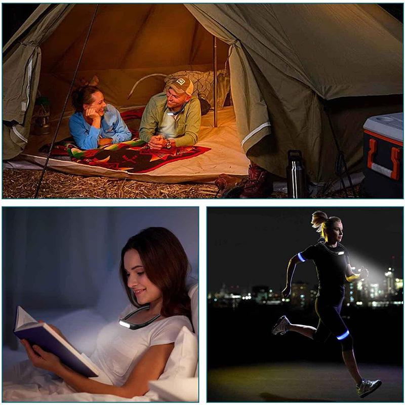 Rechargeable 3-Color Neck Reading Light - Portable, Dimmable, Ideal for Outdoor Camping and Night Reading