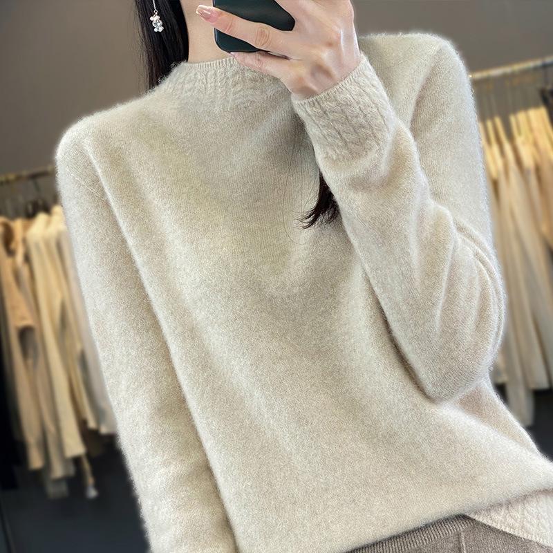 Half-high Round Neck Knitted Cardigan Top for Women's Autumn and Winter Style First-line Ready-to-wear Twisted Flower Base Sweater