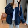 Autumn Winter Solid Casual Fashion Lamb Fleece Coat Women Round Neck Vintage Jacket Cardigan Outwear Top