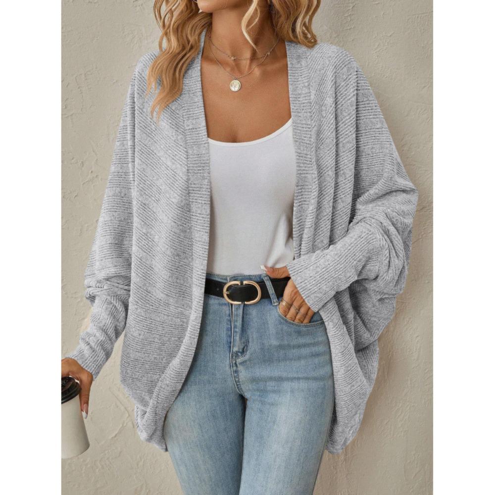 Women New Arrival Solid Medium Length Knit Cardigan, Autumn Winter Casual Open Front Knitted Sweater
