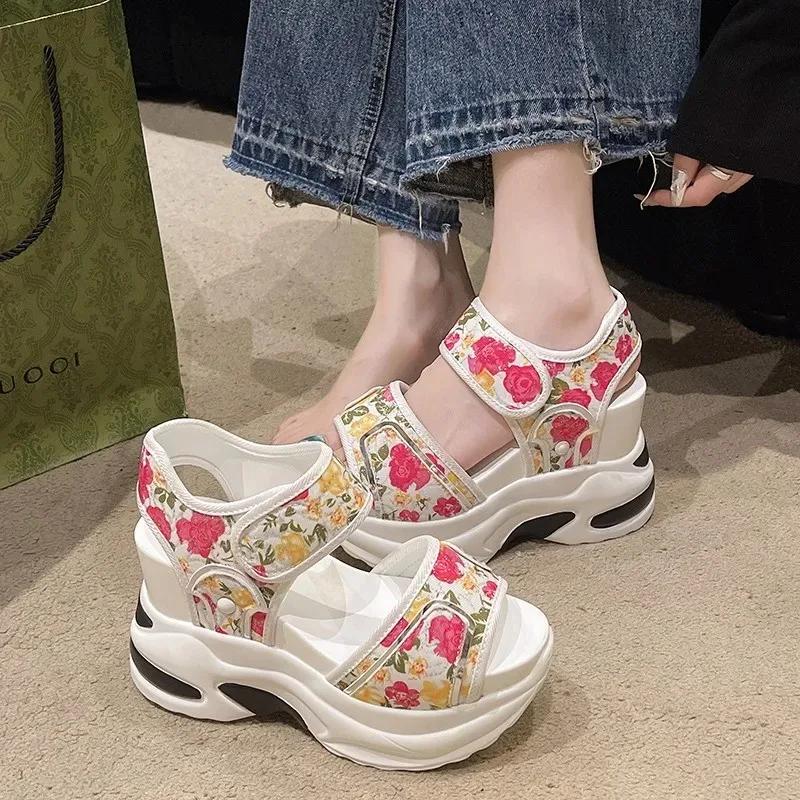 Fashion Platform Sandals Female 2025 Summer Fashion Peep-toe Shoes Character With High Heel Muffin Daddy Leisure Sports Sandals Female