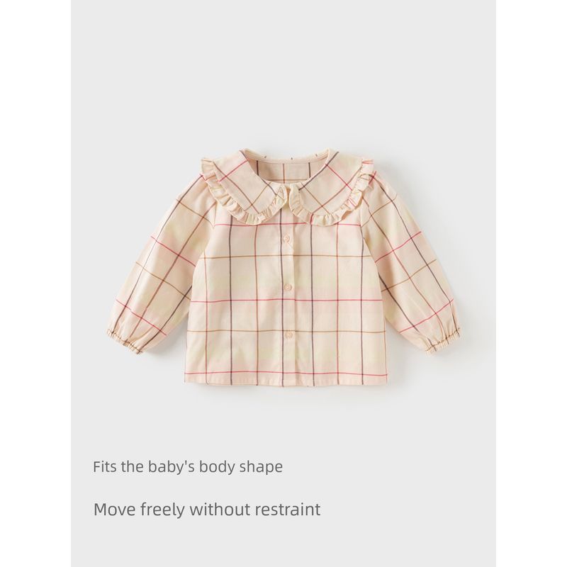[Same Style as in the Mall] David Bella Children's Long-Sleeve Shirt 2026 Spring New Style Girls' Plaid Pure Cotton Top