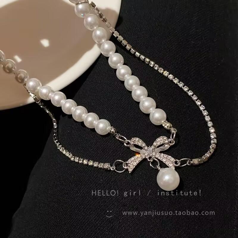 Dubbel tofs pärlhalsband dam nisch kamelia nyckelbenskedja lätt lyx lyx hals hals halskedja hänge trasigt silver