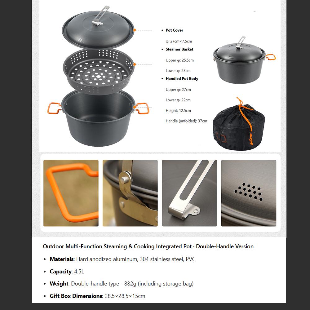 

Aluminum Lightweight Cooking Pot 4.5L Large Capacity Outdoor Pot Portable Multi‑Use for Camping, Road Trips, BBQ & Steaming