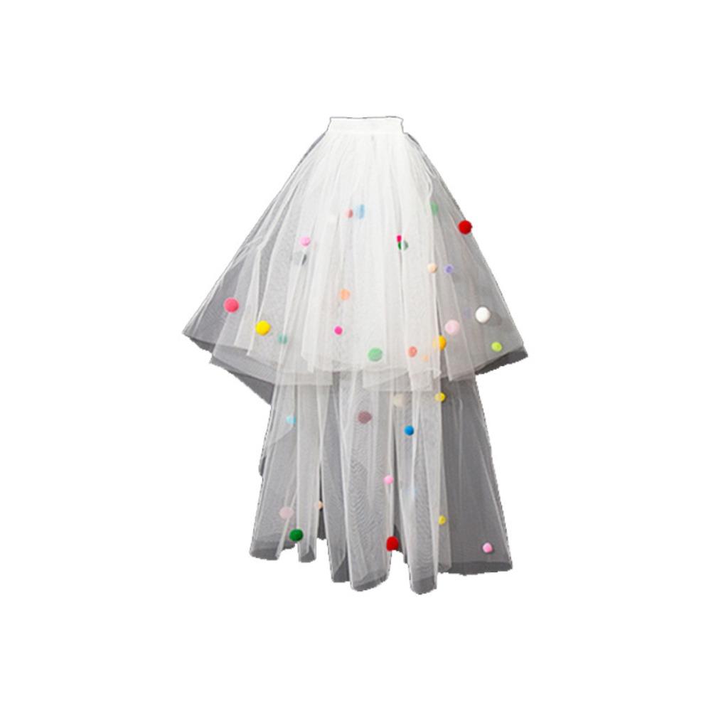 Photo Props Pompom Mesh Tulle with Clip Gloves New White Veil