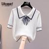 Women's Contrast Bow Lapel Knit Top
