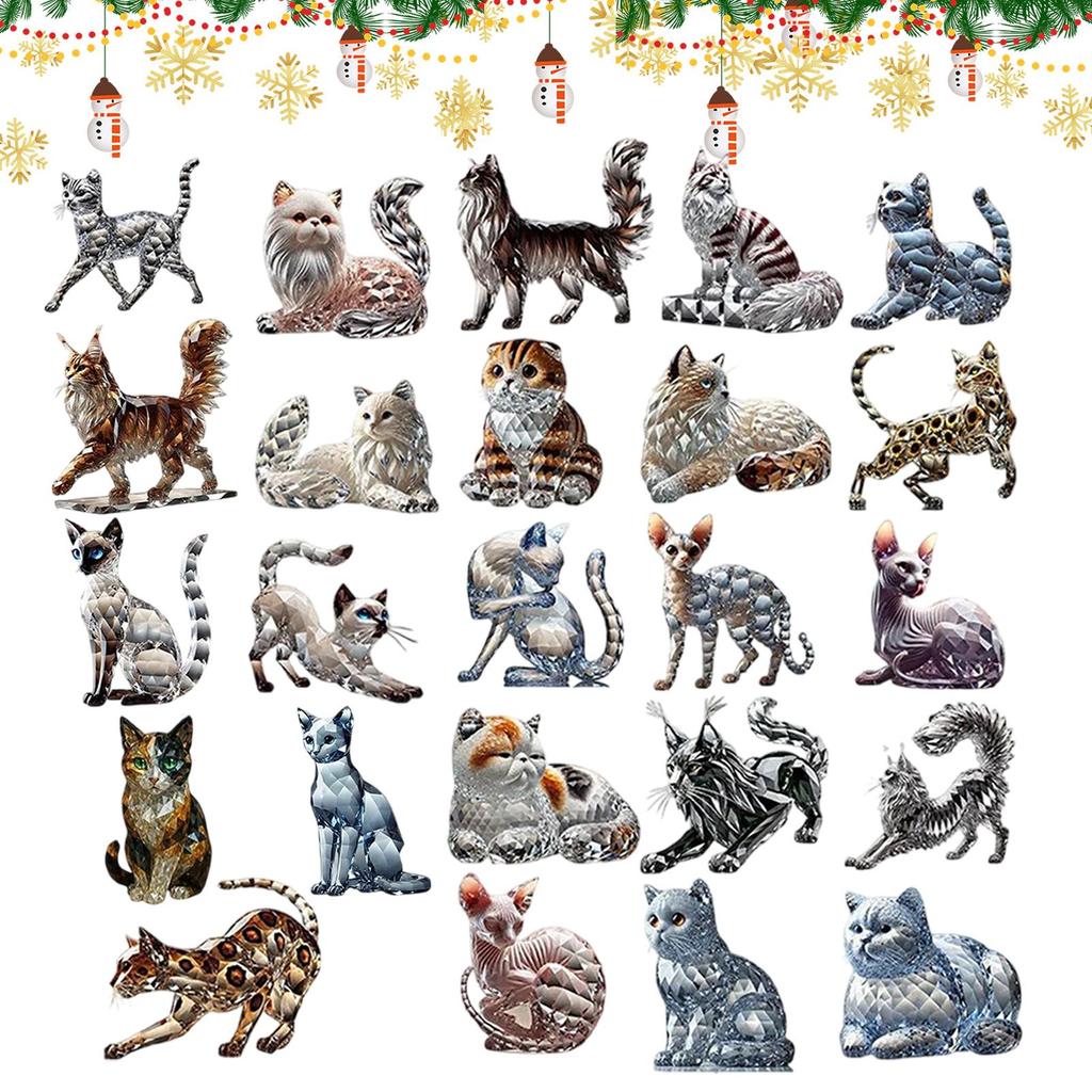 Pet Christmas Countdown 24 Days New Year Holiday Countdown 2D Acrylic Cat Collectible Figurine For Home Bedroom Holiday School