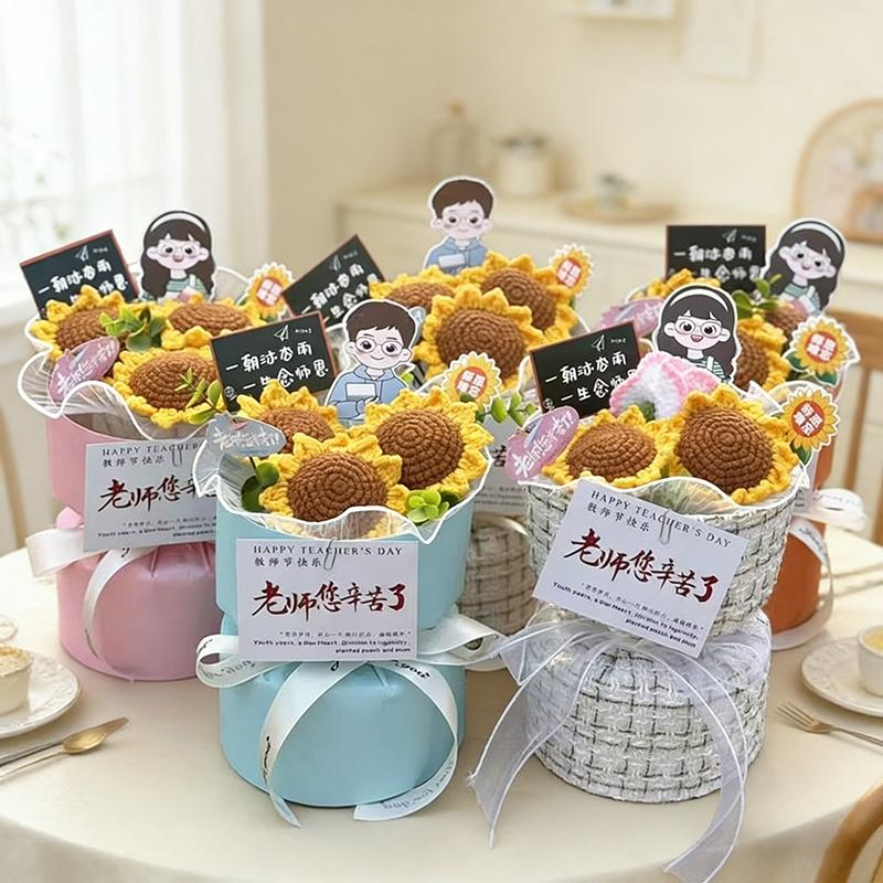 Teachers' Day Flower Bouquet Crochet Flower Gifts Graduation Artificial Bouquet Woven Flower Party Gifts