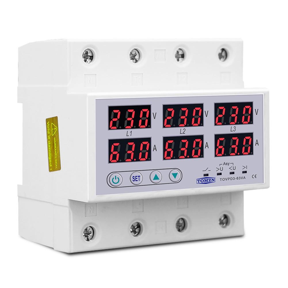 

Трифазне реле напруги 3P+N Амперметр Реле перенапруги та зниженої напруги 63A without N 380V