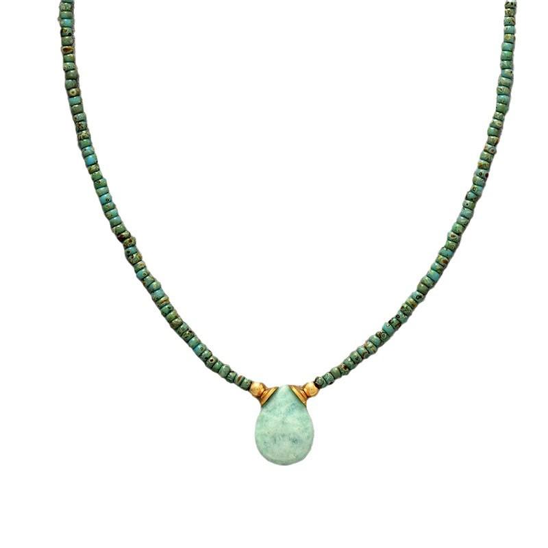 Europe, America, Japan and Korea fashion light luxury simple natural stone rice beads handmade beaded French short scarf collarbone necklace jewelry